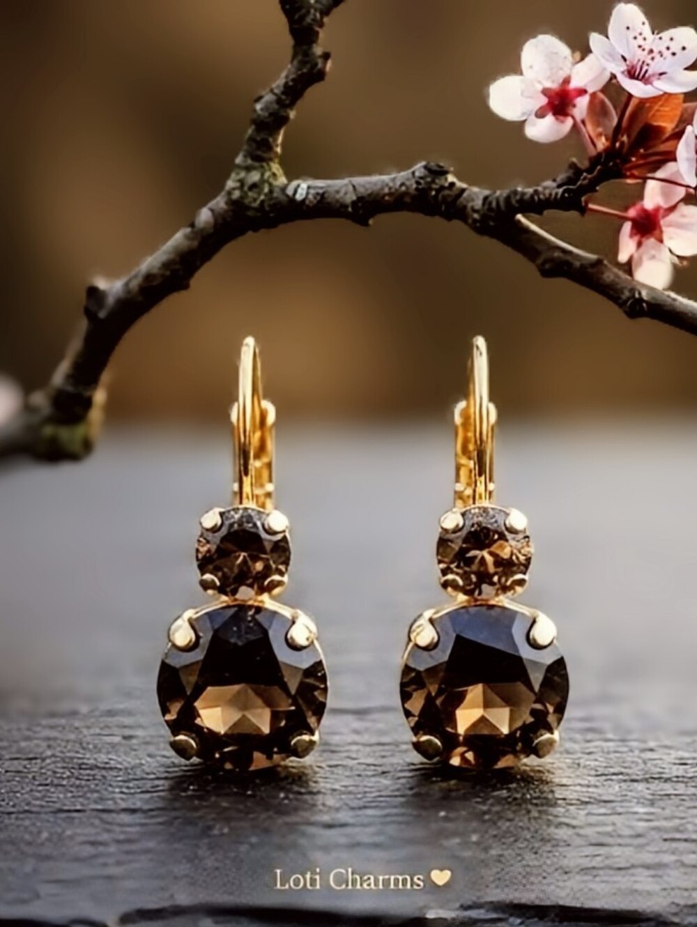 Genuine Smokey Topaz 1.5 Carats in 14K Gold Plated Drop Down Earrings